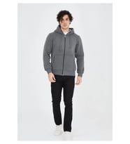 Unisex Tam Fermuarlı Kapşonlu SweatShirt - Füme