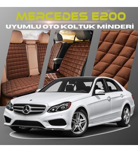 Mercedes E200 Kahverengi Renk Tay Tüyü Cepli & Terletmez Sırtlı Oto Koltuk Minder Seti - Koltuk Koruma Kılıfı (ÖN & ARKA TAM SET)