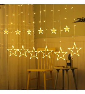 Yıldız Sarkıtlı Perde LED Aydınlatma - 3m Genişlik, 8 Modlu, Günışığı Renk,Ev Süsleme Işığı