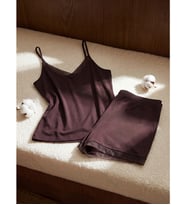 LCW DREAM Kahverengi V Yaka Tül Detaylı Kadın Şortlu Pijama Takımı
