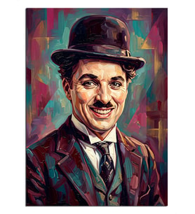 Renkli Charlie Chaplin Pop Art Dekoratif Kanvas - Mdf Ahşap Tablo