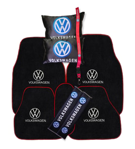 Volkswagen Nakışlı Oto Halı Paspas  Volkswagen Dijital Baskılı Siyah Yastık & Emniyet Kemer Pedi