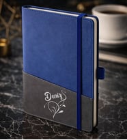 BK Gift Kişiye Özel Mavi Termo Deri Defter -5, Kartvizit Bölmeli, Çizgili Ivory Kağıt