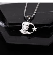 Atatürk Portreli Ayyıldız Gümüş Erkek Kolye