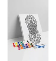 Kalp Çiçek Desenli Mandala Tuval Boyama Seti 40x50 cm