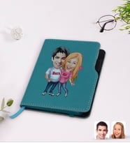 BK Gift Kişiye Özel Sevgililer Karikatürlü Turkuaz Termo Deri Defter-5