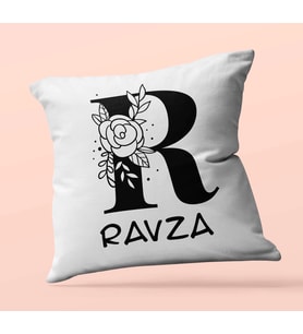 Kişiye Özel Romantik R Harfi Tema Saten Kare Yastık (Beyaz)