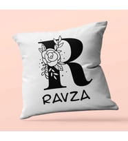 Kişiye Özel Romantik R Harfi Tema Saten Kare Yastık (Beyaz)