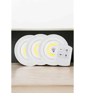 İthalat® Spot Lamba Led Işık 3'Lü Uzaktan Kumandalı Pilli Yapışkanlı Kablosuz