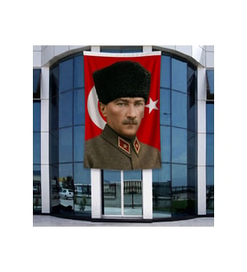 Askeri Üniformalı Atatür ve Türk Bayrağı Poster Bayrak Raşel Kumal 4x6 metre ATA80