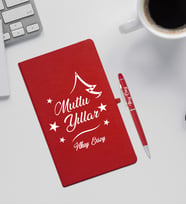 Yılbaşı Hediyesi Kırmızı Defter & Kalem Seti (Beyaz)