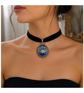 İznik Çini Desenli El Yapımı Vintage Kadın Choker