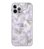 Apple iPhone 12 Pro MaxKamera Korumalı Tıpalı Kapak Floral Lila Tasarımlı Şeffaf Kılıf