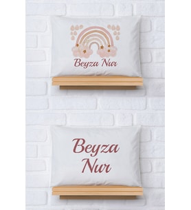 Pia Baby Premium %100 Pamuk İkili İsim Yazılı Kız Bebek Yastık Kılıfı – 35x45 cm Organik Baskı 5021-13 (Ekru)