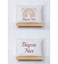 Pia Baby Premium %100 Pamuk İkili İsim Yazılı Kız Bebek Yastık Kılıfı – 35x45 cm Organik Baskı 5021-13 (Ekru)