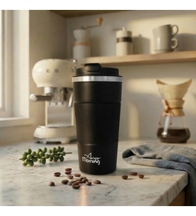 Any Morning BA21549 Paslanmaz Çelik Termos Mug 500 Ml Siyah, Kaymaz Silikon Halka, Sızdırmaz Kapak