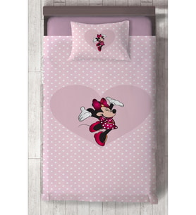 MEKTA HOME BEBEK VE ÇOCUK ODASI Büyük Kalpli Minnie Mause ve Puantiyeli Yatak Örtüsü