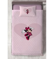 MEKTA HOME BEBEK VE ÇOCUK ODASI Büyük Kalpli Minnie Mause ve Puantiyeli Yatak Örtüsü