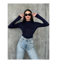 %95 Pamuklu Parmak Geçmeli Kadın Body – Esnek Kumaş (Lacivert)