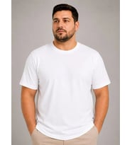 Erkek Battal Big Size Basic Tişört Bisiklet Yaka Rahat Kalıp T-Shirt - Beyaz