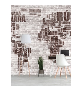 Dreamwall Tuğla Duvar Ve Harita Desenli Silinebilir Tekstil Duvar Kağıdı (Çok Renkli)