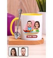 Sevgiliye Hediye Yaz Temalı Karikatürlü Ahşap Altlıklı Sarı Kupa Bardak
