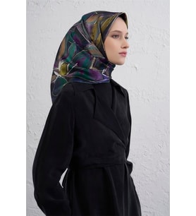 Armine Tivil Saf İpek Eşarp 9406 - 84 Mor Karışık Desen