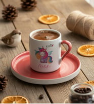 Kişiye Özel Be Cutie Unicorn  Türk Kahvesi Fincanı Doğum Günü Hediyesi (Pembe)