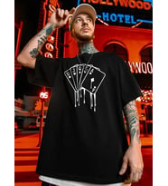 Erkek Kısa Kol Yazlık Tişört Bisiklet Yaka KART Baskılı T-Shirt - Siyah