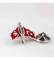 925 Ayar Gümüş Üç Hilal Türk Bayrağı Rozet
