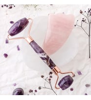 Ametist Roller ve Pembe Kuvars Kaz Ayağı Gua Sha Takımı (Karışık)