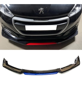 Peugeot 208 Mavi Renkli Şeritli Dilli Ön Lip 4 Prç Parlak Siyah ABS