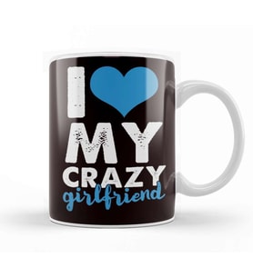 Funny I Love My Crazy Girlfriend Heart Couple-1 Kupa Bardak Porselen