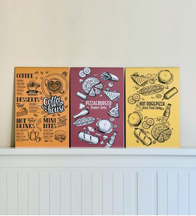 Coffe House Tasarımlı Duvar Panosu 3'lü Set