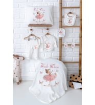 Pia Baby Premium %100 Pamuk Yenidoğan Kız Bebek Hastane Çıkışı Hediyelik Zıbın Set 5014-02 (Ekru)