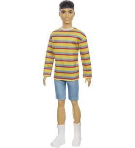 Barbie Â € Ken Fashionistas Doll # 175 Sculpted Esmer Saçlı Uzun Kollu Renkli Çizgili Gömlek Giyen (Çok Renkli)