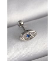 316L Çelik Gümüş Renk Zirkon Taşlı Göz Tragus Piercing 5886 - SSSSSS8052-1802
