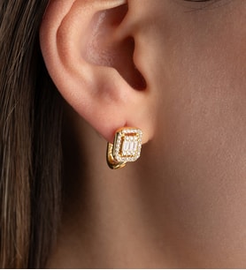 925 Ayar Gümüş Rose Kaplama Baget Taşlı Gold Küpe