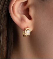 925 Ayar Gümüş Rose Kaplama Baget Taşlı Gold Küpe