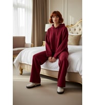 Tarz Rahat Uzun Kollu Geniş Paça Geniş Kalıp Örme Pijama Takımı
