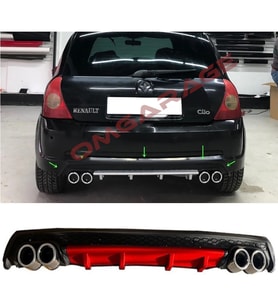 Renault Clio Mk2 HB Kırmızı Difüzör Çiftli Yuvarlak Egzoz Görünümlü D Tip Difizör 1998-2005