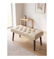 Krem Deri Kumaş Bench Puf Oturma Bankı Ahşap Ayaklı Demonte 90x45