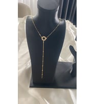 Çelik Taşlı Sallantılı Kolye (Altın / Dore)