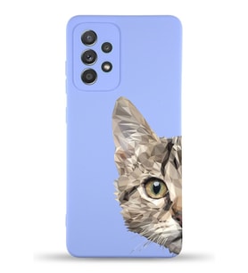 Samsung Galaxy A72 Uyumlu Lansman Kılıf Catface Tasarımlı İçi Kadife Kapak-Lila (Şeffaf)