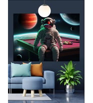 Uzayda Astronot Dekoratif Kanvas - Mdf Ahşap Tablo