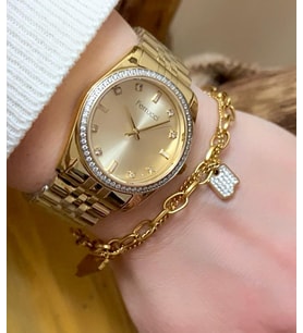 Ferrucci Tasarım Gold Renk Kadın Kol Saat+%100 Çelik Bileklik Set