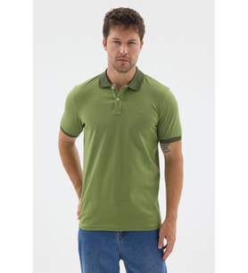 Yeşil Polo Yaka Pike Kısa Kol Slim Fit %100 Pamuk Tişört 1011260171