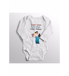 Kız Bebek Beyaz Doğum Günün Kutlu Olsun Canım Babam Baskılı Body