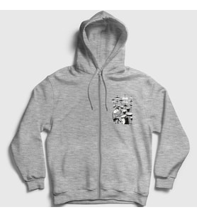 Presmono Unisex Gri Drums Baterist Hediye Müzisyen Musician Fermuarlı Kapüşonlu Sweatshirt 508132tt