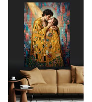Gustav Klimt Öpücük Modern Yorumu Dekoratif Kanvas - Mdf Ahşap Tablo